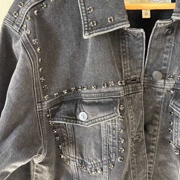 Women's Pilcro Cropped Studded Denim Jacket - Small - Picture 5 of 8